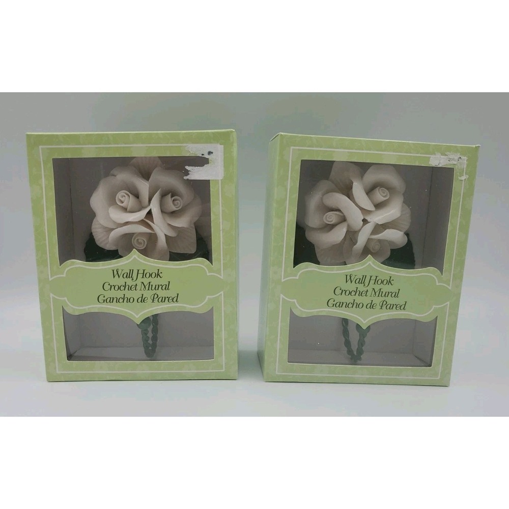 Shabby Chic Set Of 2 Painted Metal Decorative Wall‎ Hook Flower White Roses